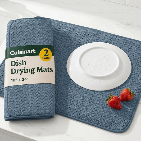 Cuisinart Dish Drying Mat for Kitchen Counter - 2-Pack XL 18x24 Ultra Absorbent Microfiber Dish Mat - Fast Drying, Machine Washable, Foldable Countertop Pad - Safe for Granite & Quartz