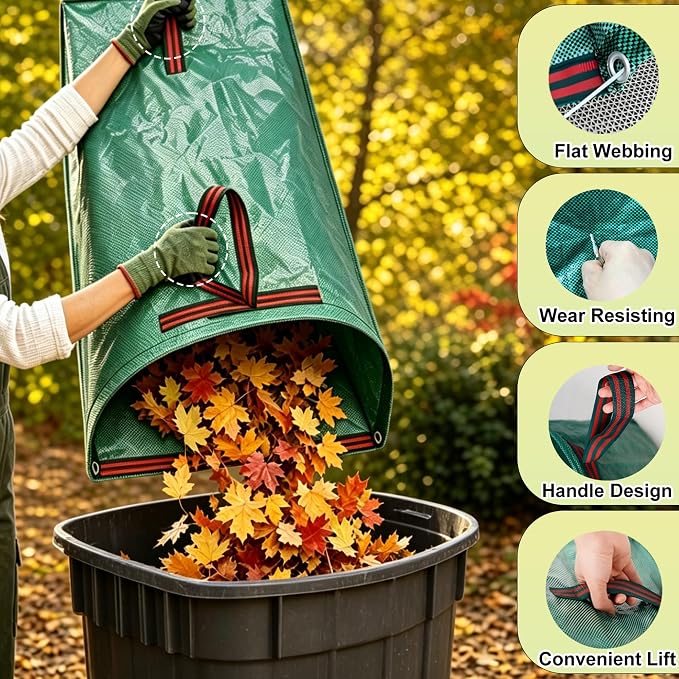 72 Gallon Leaf Collector, Garden Dustpan-Type Reusable Leaf Bag | 3 Pack Leaf Pick up Tool Collapsible Lawn and Leaf Bag, Yard Waste Container for Leaves, Grass Clippings, Lawn Debris