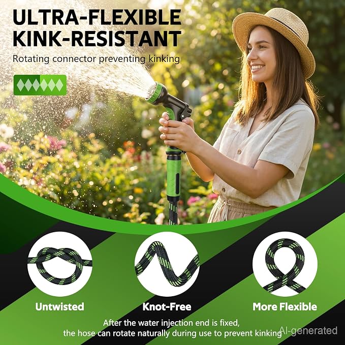 NON-EXPANDABLE Garden Hose 35 FT Water Hose with 10-Function Spray Nozzle | Yard hose Heavy Duty Steel Metal Flexible,Durable Fabric Skin,No Kinks & Leak-Proof with Upgraded Handle hose pipe outside