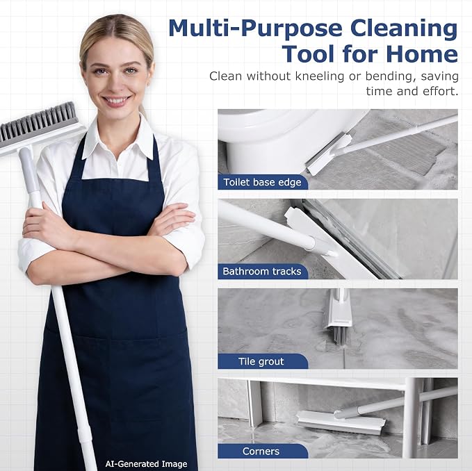 IVYROLL Grout Brush with Long Handle, Floor Cleaning Scrubber with Stiff Bristles for Tile Line, Shower, Crevice, Bathroom, Kitchen and Hard-to-Reach Corners