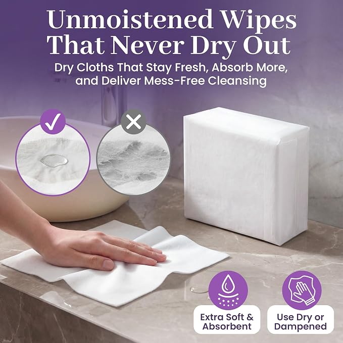 Disposable Dry Wipes 200 Count - Soft Disposable Washcloths for Adults, Sensitive Skin, Baby Care & Incontinence, Extra Large 9.5" x 13.5" Unscented Cleansing Cloths, Hospital Grade - by ProHeal