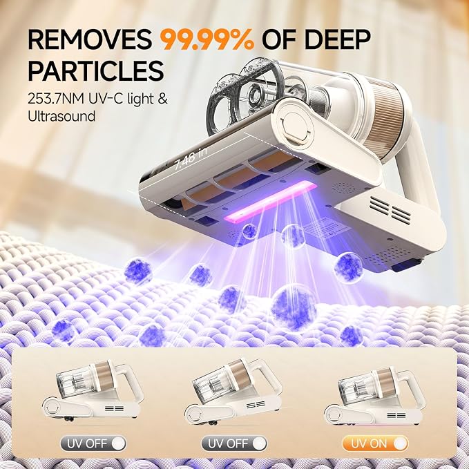 FEPPO 4-in-1 Mattress Vacuum Cleaner PRO, 16KPa Handheld Vacuum with UV-C Light, 40,000 Beats/Min Tapping, 140°F Hot Air, HEPA Filter for Bed, Sofa, Crib (Corded, 550W)