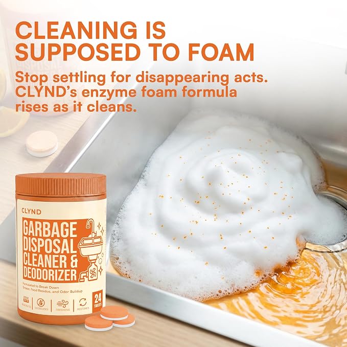 Garbage Disposal Cleaner and Deodorizer Tablets 24-Pack Citrus Foaming Tablets for Garbage Disposal, Kitchen Sink and Drain Cleaner, Lemon Orange Scent - Garburator, Disposer Freshener