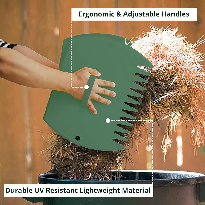 GardenHOME Leaf Scoops Hand Rakes, Large Leaf Grabbers for Yard Work and Garden Use, Clear and Collect Garden Rake, Leaf Scooper and Claws for Leaves, Lawn Debris, and Trash Cleanup, Green