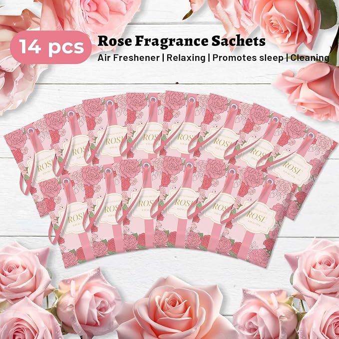 STRN Scented Sachets for Drawer and Closet, Rose Scent 14 Pack for Home | Long-Lasting Sachets, Small Space Air Freshener for Wardrobes