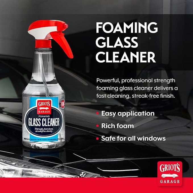 Griot's Garage Foaming Glass Cleaner Spray for Car Window, Windshield, Mirror, Tint Safe, No Streak, Dye and Ammonia-Free Formula, 22 Oz, 10891