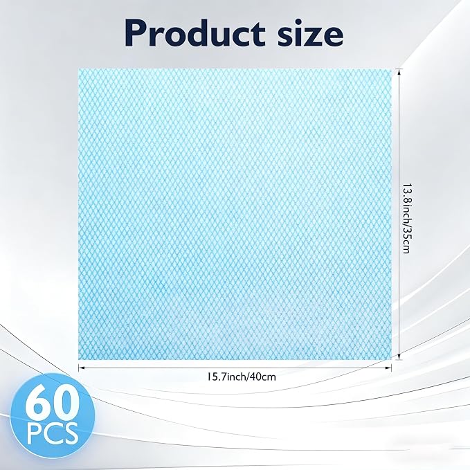 60 Pack 13.8×15.7 in Disposable Dish Cloths for Kitchen, Bathroom & Daily Cleaning – Durable & Short-Term Reusable Cleaning Cloths (Blue)