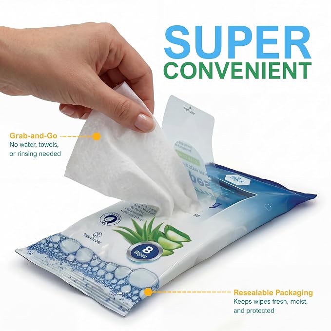 MED PRIDE Waterless Rinse-Free Bath Wipes for Adults, Aloe Vera, 96-Count