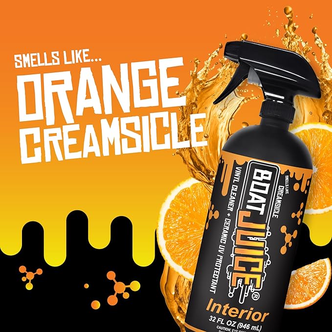 Boat Juice Interior 2-in-1 Vinyl Boat Seat Cleaner & Ceramic UV Protectant Spray | Marine Interior Detailing | Upholstery, Carpet & Plastic | Orange Creamsicle Scent | Made in USA