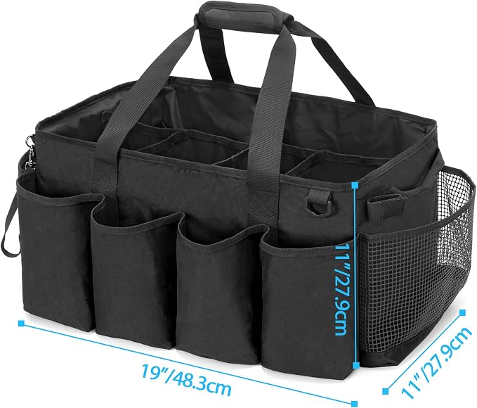 HODRANT Extra-Large Cleaning Caddy with Handles & Multi Pockets | Large Capacity Tote Bag for Cleaning Tools & Products Storage, Cleaner Organizer for Car, Home & Housekeeping Work, Black