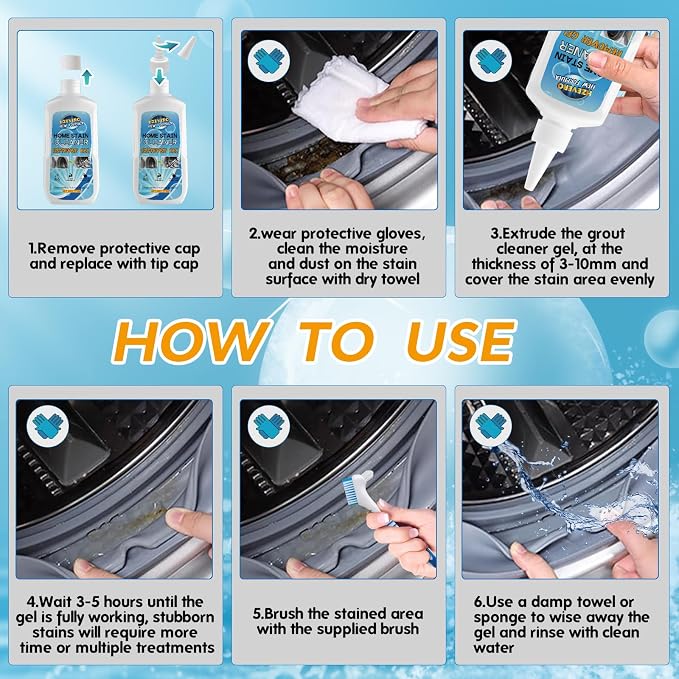 Mold Stain Remover Gel, Washing Machine Cleaner for Front Loader Washer Gasket Rubber Seal Home Stain Removal Gel for Grout, Caulk, Refrigerator, Shower, Bathtub, Bathroom Cleaning Solution (5 Fl Oz)