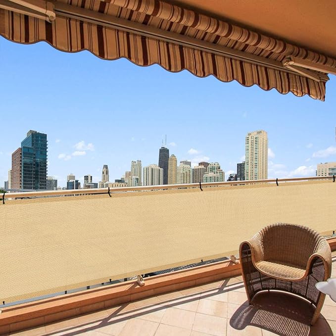 LOVE STORY 3' x 10' Balcony Privacy Screen Cover for Apartment, Sand | HDPE Fabric, 95% UV Block, Fence Cover for Patio Deck, Railing Screen for Porch, Privacy Protective, Custom Size Available