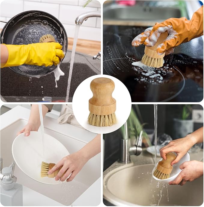 12 Pack Bamboo Dish Brush Bulk, Bamboo Dish Scrubber, Wood Palm Dish Scrub Brush for Dishes Pans, Pots,Vegetables Cleaning
