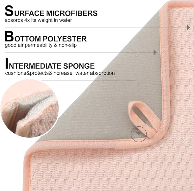 2 Pack Microfiber Dish Drying Mat for Kitchen Counter,Ultra Absorbent Dish Drainer Mat ,Dish Drying Pad , Dish Rack Mat 20×15 Inch (Dusty Pink)