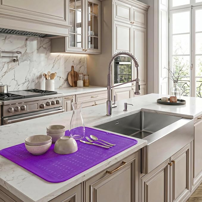 MicoYang Silicone Dish Drying Mat for Multiple Usage,Easy clean,Eco-friendly,Heat-resistant Silicone Mat for Kitchen Counter or Sink,Refrigerator or Drawer Liner Purple 3XL 28 inches x 18 inches
