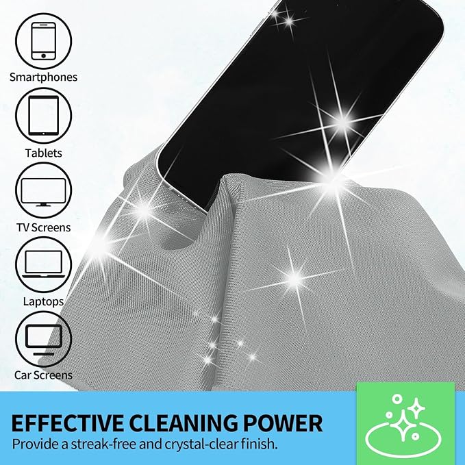 Microfiber Cleaning Cloth - 6 Pack Glasses Cleaning Cloth, 16" x 14" Window Cleaning Rags, Streak Free Lint Free Polishing Cloths Wipes for Eye Glass, Stainless Steel, Windshield, Grey