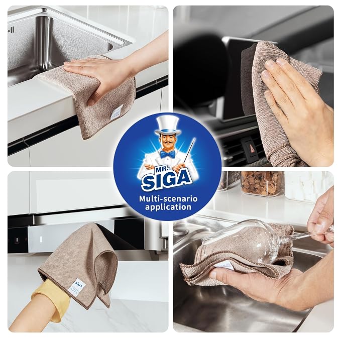 MR.SIGA Microfiber Cleaning Cloths, Streak Free Microfiber Towels, 12 Pack | All-purpose microfiber cloths, ultra absorbent, reusable household cleaning towels, Wheat, 32 x 32 cm(12.6 x 12.6 inch)