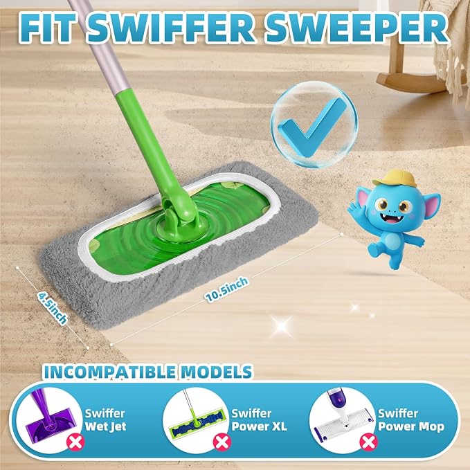 6 Pack Reusable Mop Pads for Swiffer, Washable Wet Pads Refill, Gray&White | Compatible with Swiffer Sweeper Mop | Microfiber Mop Pads for Swiffer | Dry Sweeping Cloths for Mopping Floors