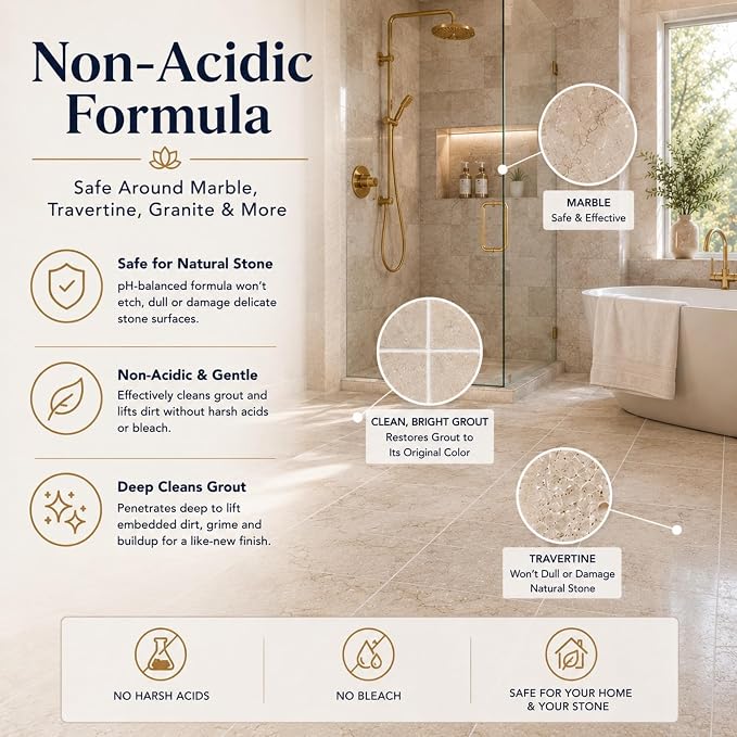 GEODE Natural Stone Grout Cleaner for tile floors - non-damaging, deep cleaner safe for Marble, Limestone, Travertine, Ceramic - Industrial Strength Tile, Stain Remover, Powerful Formula (32 oz.)