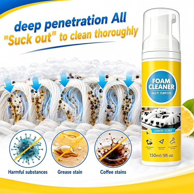 VOYOCUGE 4-in-1 Multi-Enzyme Foam Cleaner, All-Purpose Deep Cleaning Spray, Powerful No-Rinse Foam Cleaner Multi Purpose, for Car Interior, Kitchen Grease, Bathroom Tiles (2Pcs, 10 oz, standard)