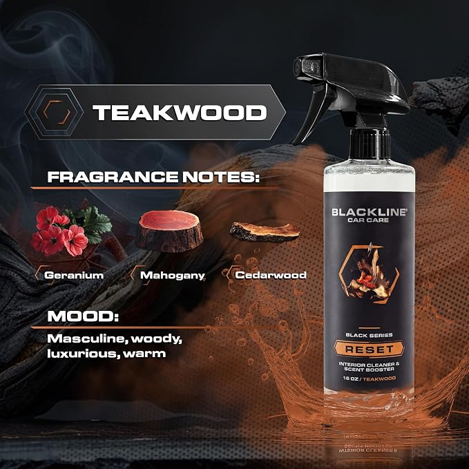 Blackline Luxury Scented Leather Interior Car Cleaner Reset Deep Cleans & Deodorizes All Surfaces, pH-Neutral High-Foam Formula, Long-Lasting Premium Fragrance and Deodorization for Car - Teakwood
