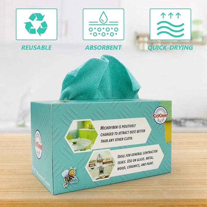 Microfiber Cleaning Cloth, Lint-Free Shop Towels Reusable, Bulk Rags in a Box for Home, Kitchen and Car, 8 Inch x 8 Inch,40 Pack with Box (Blue)