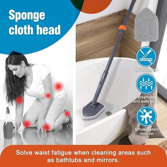 CLEANHOME Tub Tile Scrubber Brush for Cleaning Shower Tile Floor,Bathtub | 3 Different Function Cleaning Pads,56" Extendable Long Handle,No Scratch