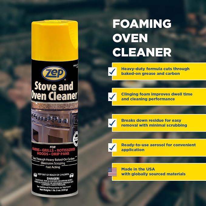 Zep Stove & Oven Cleaner 19 oz (2 Pack) + Blue Microfiber Rag | One 2-pack of 19 oz Zep Stove & Oven Cleaner plus one reusable blue microfiber rag for baked-on grease cleanup.