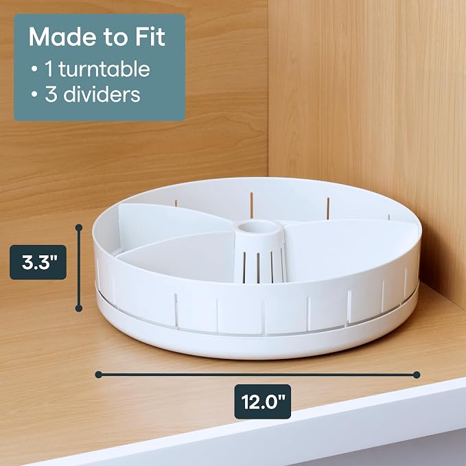 YouCopia SinkSuite Under Sink Turntable with Adjustable Dividers, Lazy Susan Organizer for Kitchen or Bathroom Storage, White