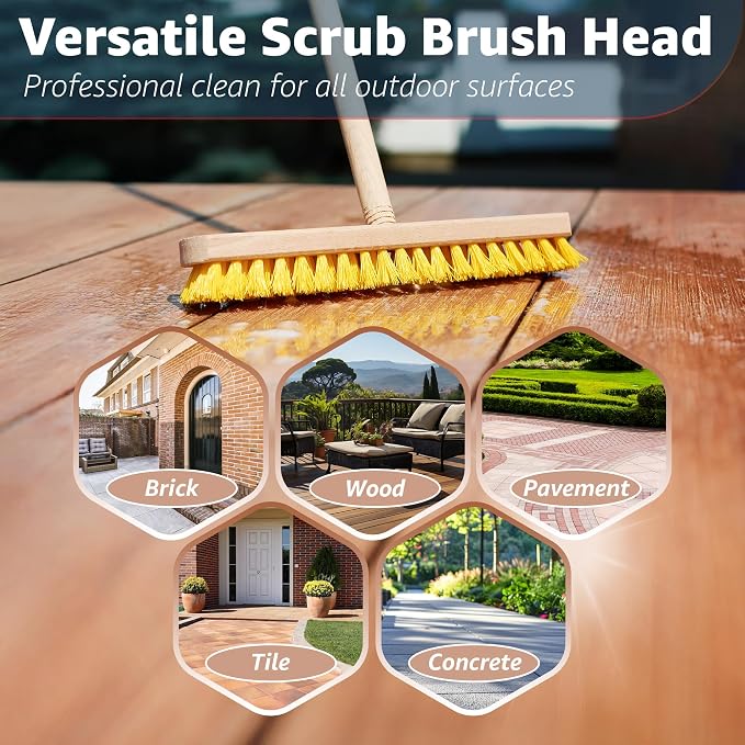 Deck Scrub Brush Head 11.81" - Deck Brush for Scrubbing Heavy Duty, Scrub Broom Head with Hard Nylon Bristles, Concrete Brush, Outdoor Stiff Bristle Brush for Cleaning Wooden Deck, Floor, Garage