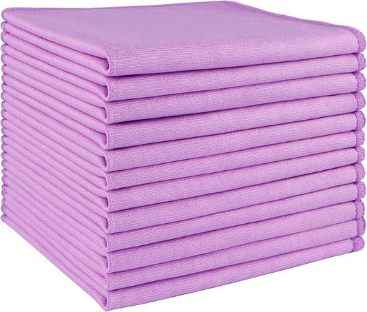 HOMEXCEL Microfiber Glass Cleaning Cloth 12 PK, Lint Free Streak Free, Reusable Magic Cleaning Cloth for Cleaning Windows, Glasses, Mirrors, Screens, Stainless Steel, and More Purple-12”×12”
