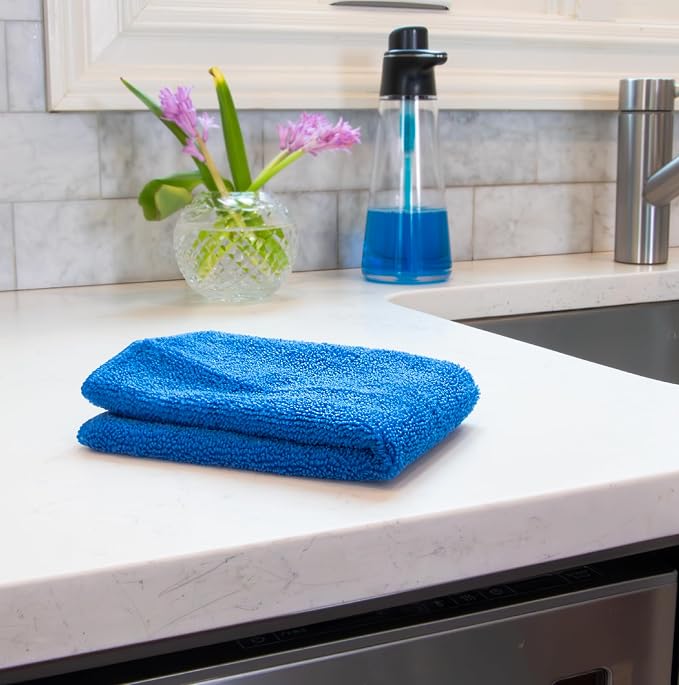 Unger 12” x 12” All-Purpose Microfiber Cloths, 4 Pack, Wet and Dry Cleaning Towels for Kitchen, Furniture, Appliances, Electronics and Glass, Reusable with Less Lint and Streak-Free Results