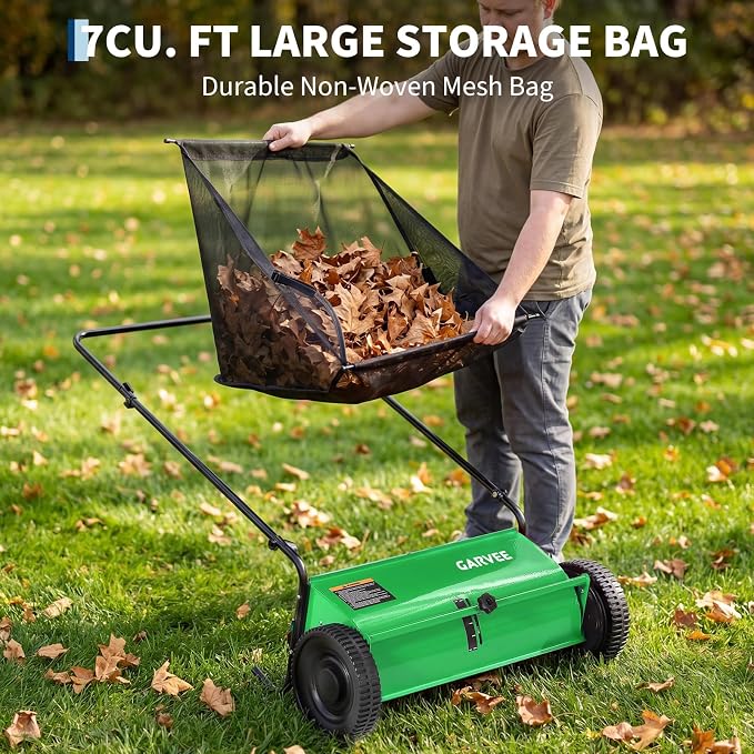 Push Lawn Sweeper 26Inch-Heavy Duty Walk Behind Leaf Collector and Yard Sweeper for Outdoor,Patio,Driveway,Garden Grass Sweepers,4 High Speed Spinning Brush,7 Cu. ft. Hopper Capacity | Yard Sweeper for Outdoor,Patio,Driveway,Garden Grass Sweepers,4 Hig...