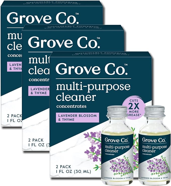Grove Co. Multi-Purpose Cleaner Refills, 6 x 1fl oz, Lavender & Thyme | 6 refills; Plant-based; No plastic waste; Ammonia & chlorine free; No Harsh Chemicals