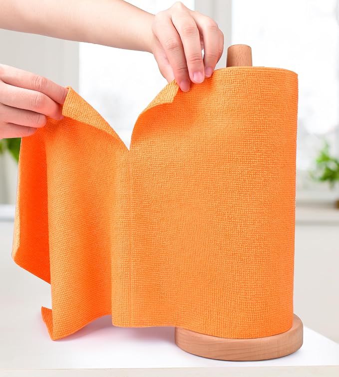 KitchLife Microfiber Cleaning Cloth Roll - Tear-Away Reusable Microfiber Paper Towels, Lint-Free, Washable, 20 Sheets for Kitchen, Car, Dishes, and Sensitive Surfaces (Orange)