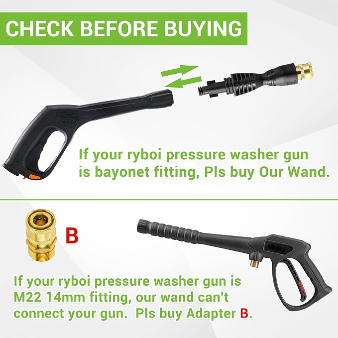 FIXFANS Pressure Washer Gun Adapter, Compatible with Ryobi, Portland, Husky | 1/4” Quick Connector, 6 Inch Power Washer Wand Replacement Kit 5 Spray Nozzles and 1 Tips Holder