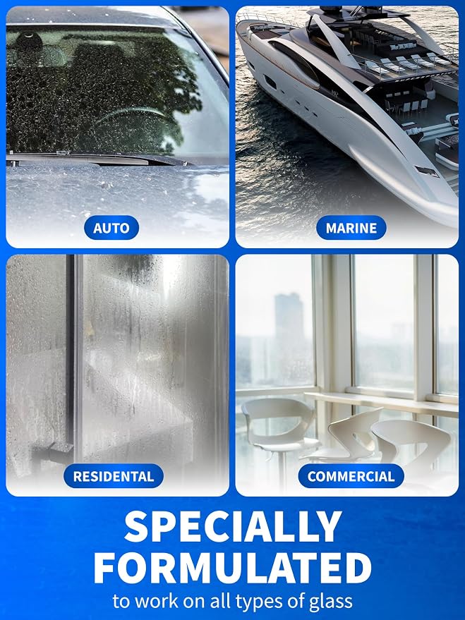 GlasWeld ProClean Hard Water Stain Remover for Glass & Metal – Non-Acid Water Spot Remover with Applicator Pad for Glass, Car Windshield, Shower, Mirror & Boat Windows - Bathroom Cleaning Supplies