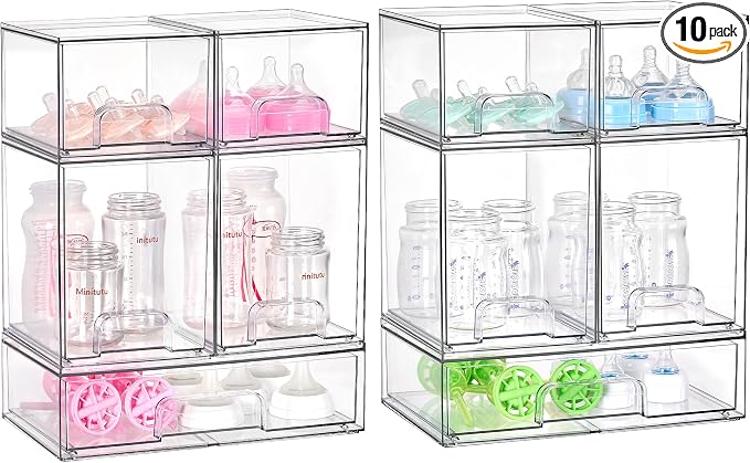 Vtopmart 10 Pack Baby Bottle Organizer Set, Stackable Storage Drawers Ideal for Kichen Countertop, Vanity, Bathroom, Cabinet, Pantry Organization