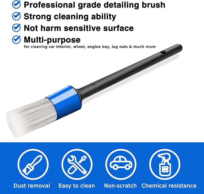 HMPLL 10pcs Car Detailing Kit, Premium Detailing Brush Set | Includes 5 Soft Car Detailing Brushes, 3 Wire Brush, 2 Air Vent Brush for Cleaning Car Interior and Exterior Detailing, Blue