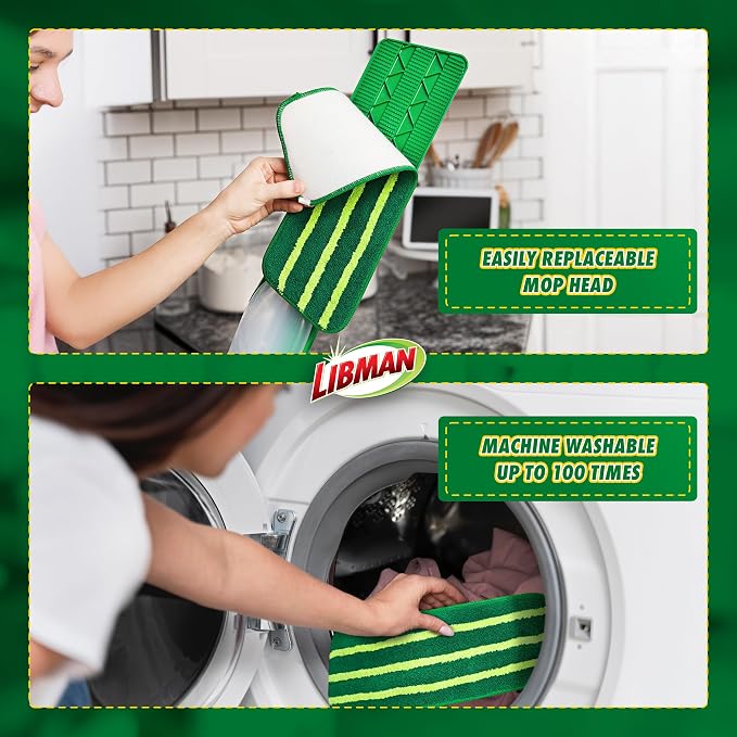 Libman Freedom Spray Mop Kit, Microfiber Wet Mops for Floor Cleaning, Hardwood, Laminate, Tile Cleaner, Household Tool, 24 Oz Solution Tank, Two Extra Replacement Refill Heads Included