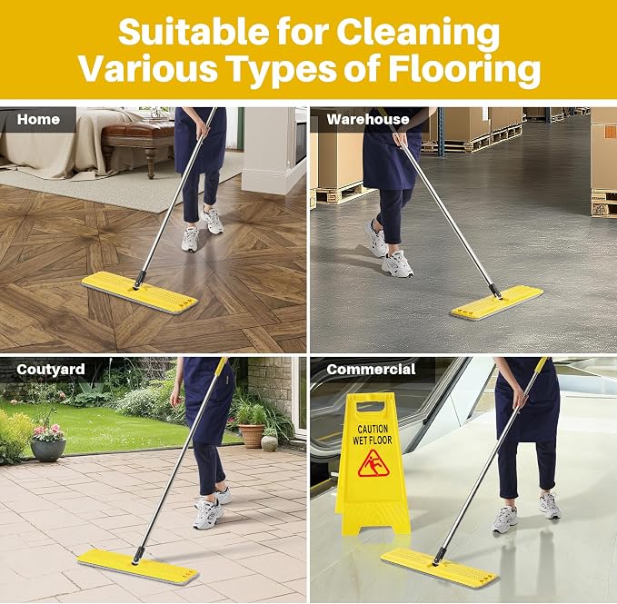 JOYMOOP 17.7-Inch Microfiber Mop Replacement Pads, Washable Reusable Grey & Stripe Refills, Pack of 2, Wet & Dry Cleaning Pads Compatible with Flat Mop Bucket System