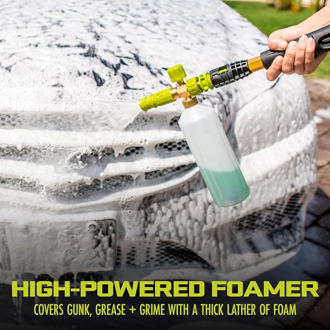 Sun Joe 34 oz Foam Cannon for SPX Series Pressure Washers with Foam Soap Spray Canno, Adjustable Knob, Quick-Connect Fitting, and 34 oz Bottle