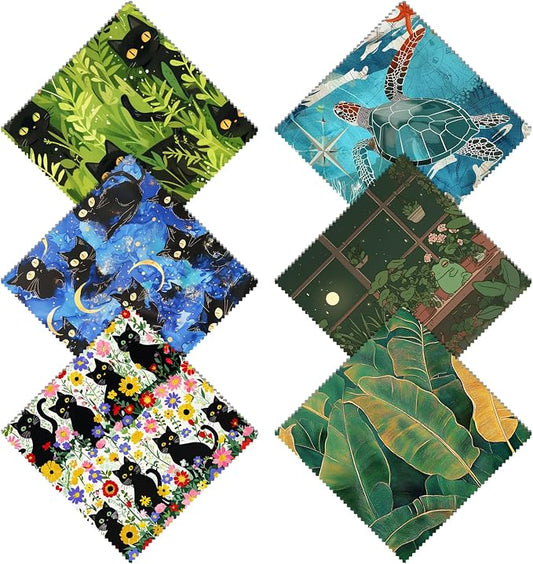6 PCS Glasses Cleaning Cloth Eyeglass Lens Cleaning Cloth Eyeglasses Wipes Microfiber Reusable Soft for Phone Screens Camera Unisex Women Girls Cute Aesthetic (6.3"x6.3")-Black Cat