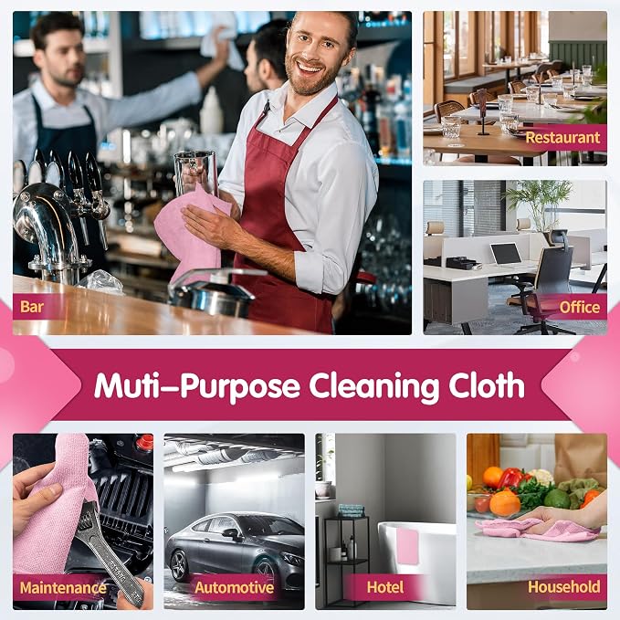 FIXSMITH Pink Microfiber Cleaning Cloth -Pack of 12, Highly Absorbent Cleaning Rags, 16"X12" All Purpose Cleaning Towels for Housekeeping, Kitchen, Car, Lint Free and Reusable Microfiber Towels