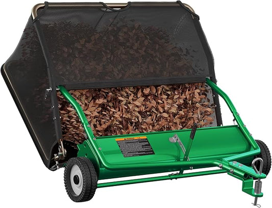 42" Lawn Sweeper Tow Behind, Pull Behind Lawn Sweeper with 18.55 cu. ft Large Hopper, Heavy Duty Leaf & Grass Collector, Adjustable Brush Height Lever and Dumping Rope, Lawn and Yard Cleanup Tool