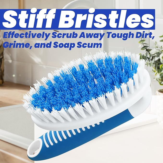 2 Pack Scrub Brushes with Stiff Bristles | Scrubbing Brush for Carpet, Shower, Bathtub, Kitchen, Pool Tile, Bathroom Scrubber