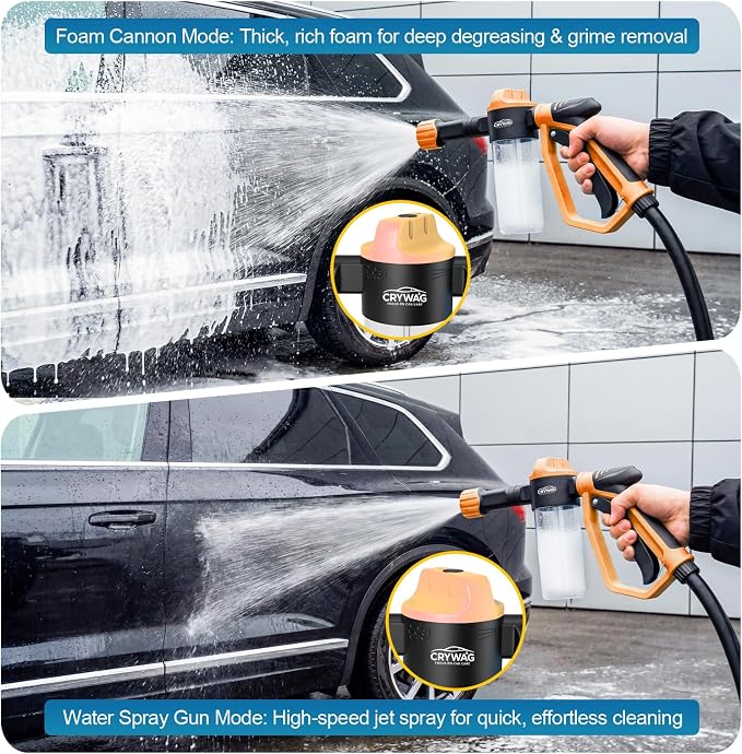 Car Wash Foam Gun, with Microfiber Wash Mitt, Extra Nozzle | High Pressure Nozzle & 3 Spray Modes, Foam Cannon Car Wash Kit for Garden Hose, for Cars, Trucks, RV, Motorcycle Cleaning