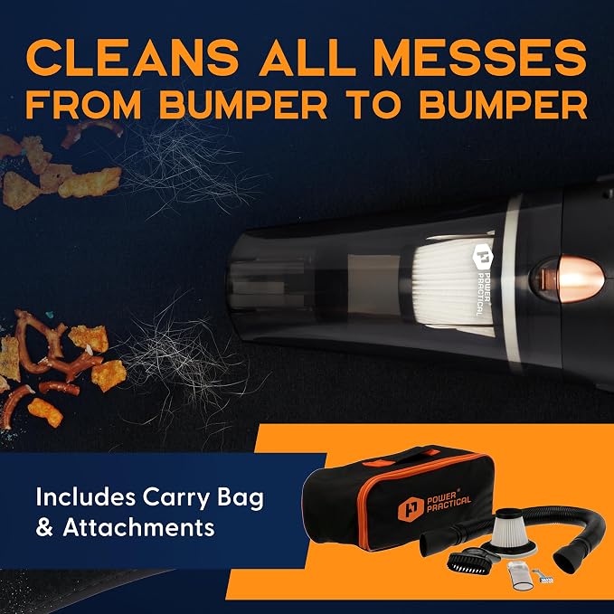 THISWORX Car Vacuum Cleaner - Portable, High Power, Handheld Vacuums w/ 3 Attachments, 16 Ft Cord & Bag - 12v, Auto Accessories Kit for Interior Detailing - Black | 12V High Power, Lightweight Design for Car Interior, RV, Boats & Travel. Includes 3 Att...
