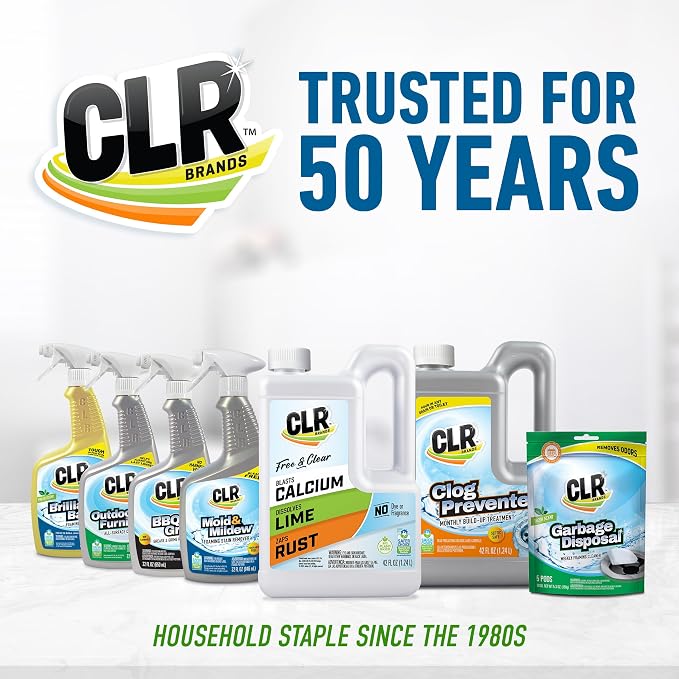 CLR Brands Calcium, Lime & Rust Remover Free & Clear, No Dyes or Fragrances, Gentle Lime and Bathroom Descaler, Removes Hard Water Stains and Rust Deposits, 42 Oz Bottle