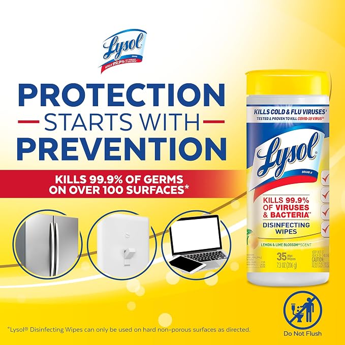 Lysol Disinfectant Wipes, For Disinfecting, Deodorizing, and Cleaning, Lemon & Lime Blossom, 35ct (Pack of 2)